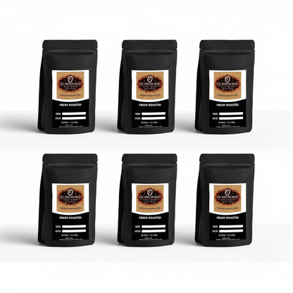6 small 'Mocha Bean' brand labeled black coffee bags on a clean white background.