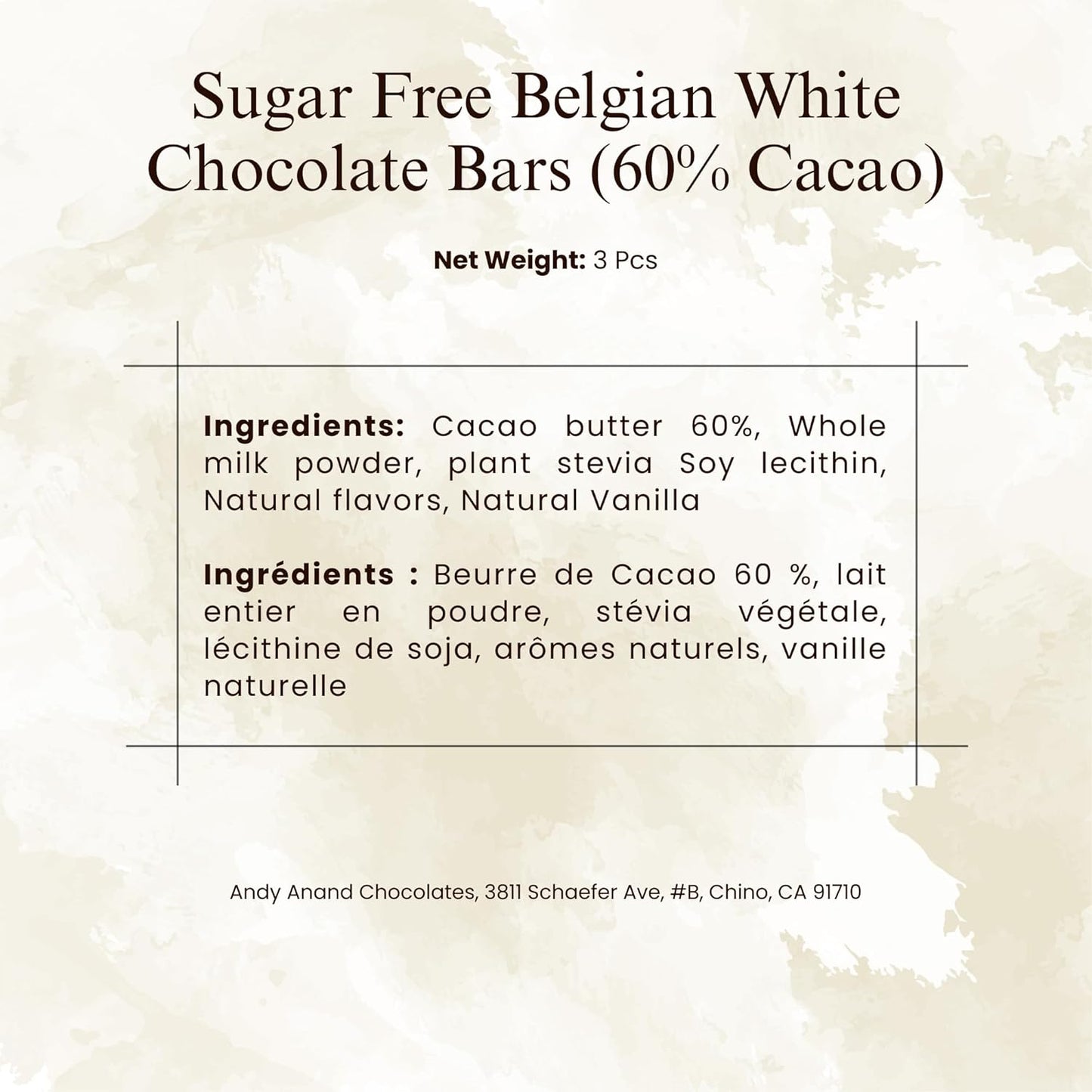 Andy Anand Chocolatier Sugar Free Belgian Dark Chocolate Bars (60% Cacao) Must for Dark Chocolate lovers, Stevia sweetened, Gourmet Gift Box - Silky, Rich, and Top-Tier Indulgence (3 Pcs)