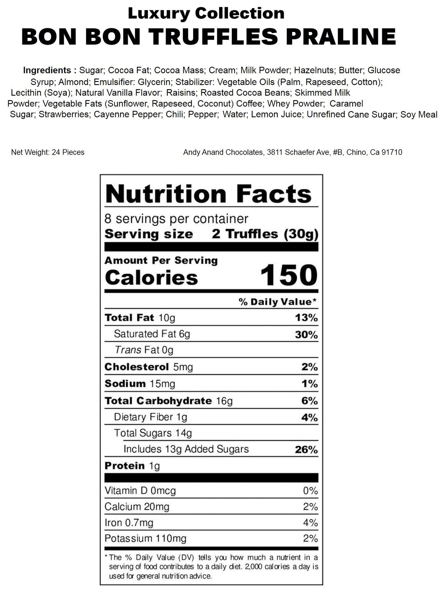 Luxe Praline Collection ~ 24 Pc. Chocolate Truffle Gift Box ~ by Andy Anand