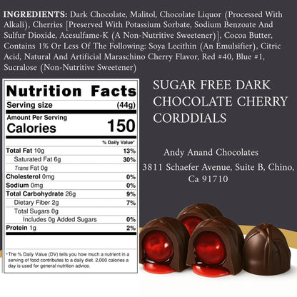 Andy Anand Sugar-Free Vegan Dark Chocolate Cherry Cordial Truffles – 24 Pc Gift Box, 60% Cocoa Butter, Decadent & Healthy.
