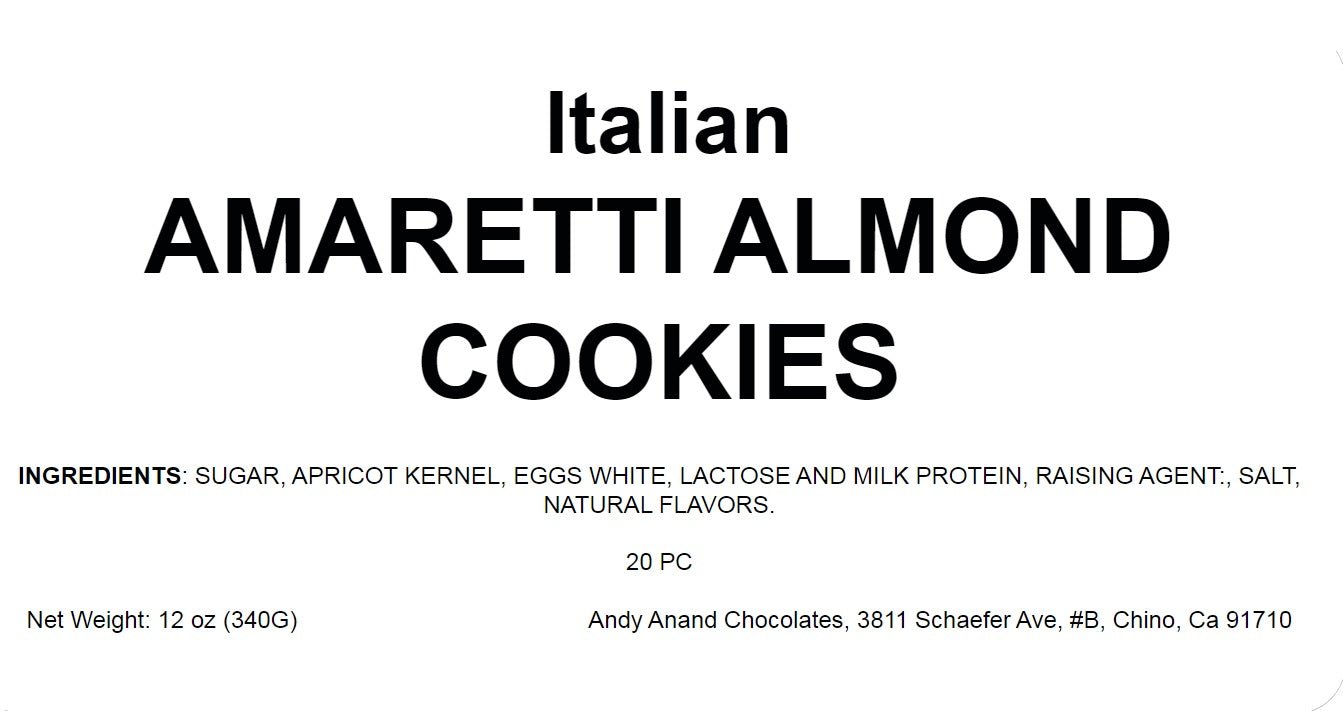 Andy Anand 20 pcs Italian Amaretti Almond Cookies, Chocolate, Peach, Orange. 8 flavors, Baked in Italy, Italian Tradition: Freshly Baked Amaretti Biscuits