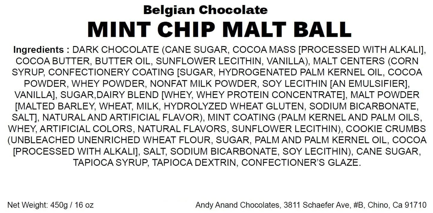 Belgian Chocolate Mint Chip Malt Balls ~ 1 lb. Gift Box ~ Andy Anand