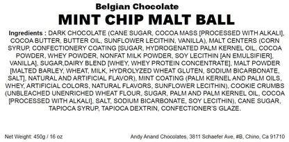Belgian Chocolate Mint Chip Malt Balls ~ 1 lb. Gift Box ~ Andy Anand