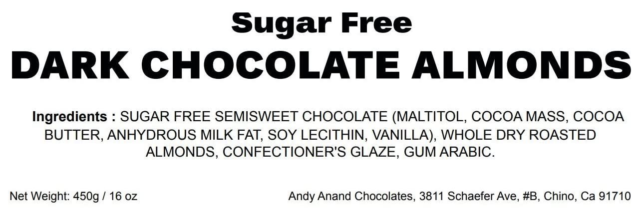 Sugar Free Dark Chocolate Covered Almonds ~ 1 lb. Gift Box ~ by Andy Anand
