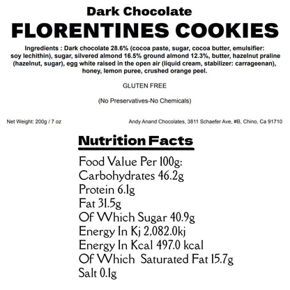 Andy Anand Dark Chocolate Florentine Biscuit Cookies Orange Almond 24 Pcs