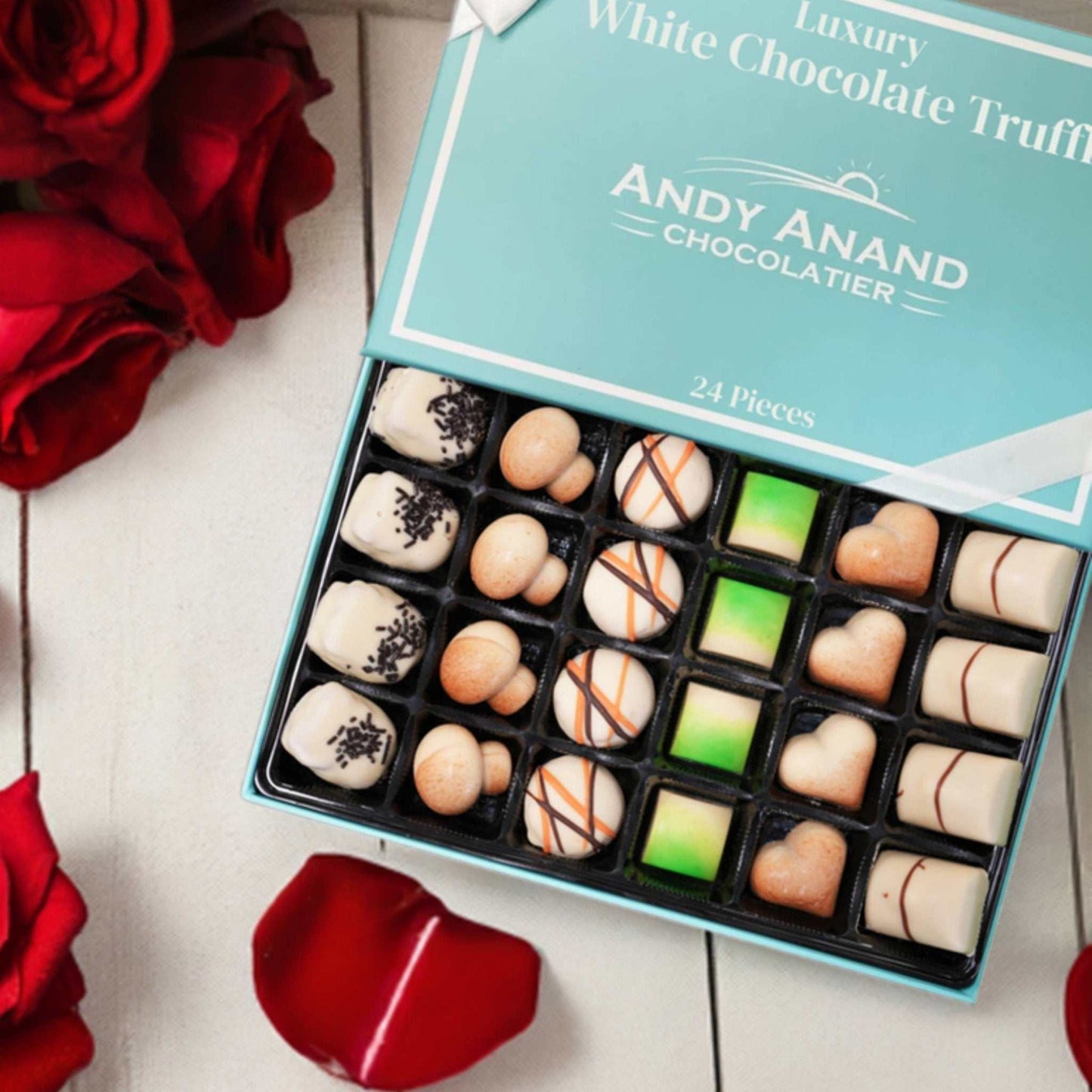Luxe White Collection ~ 24 Pc. White Chocolate Truffle Gift Box ~ by Andy Anand