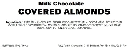Premium California Milk Chocolate Covered Almonds ~ 1 lb. Gift Box ~ by Andy Anand