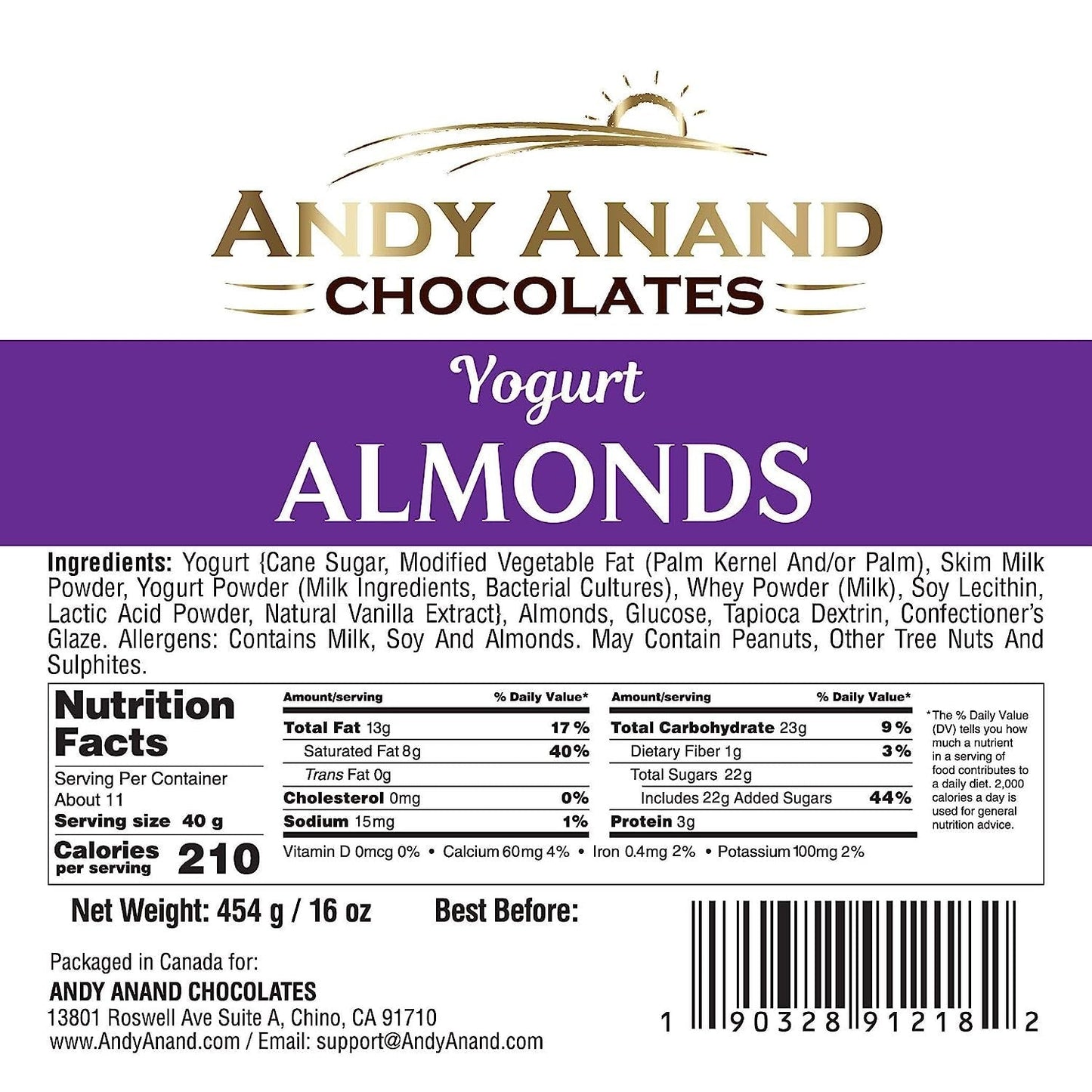 Andy Anand Premium California Greek Yogurt Almond Chocolate Gift Box – 1 lb, Decadent Chocolate Treats, 60% Cocoa Butter, Perfect for Special Occasions
