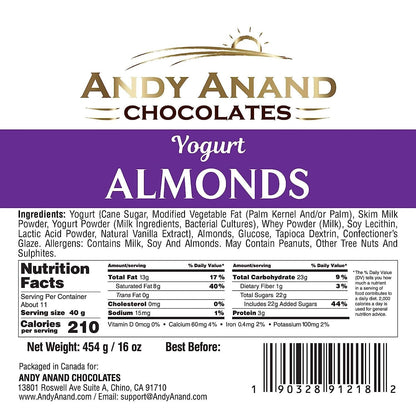 Andy Anand Premium California Greek Yogurt Almond Chocolate Gift Box – 1 lb, Decadent Chocolate Treats, 60% Cocoa Butter, Perfect for Special Occasions