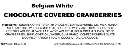 Andy Anand White Chocolate Cranberry - White Chocolate covered California Cranberries 1 lbs, Decadent Chocolates