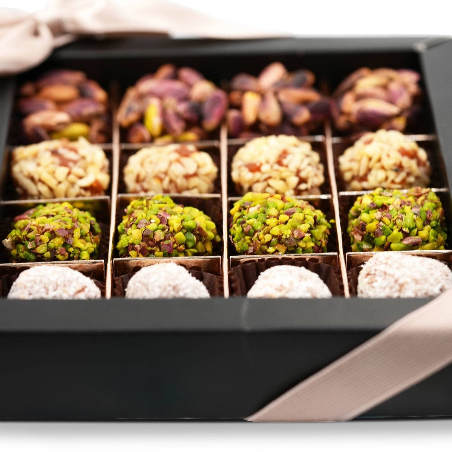 Andy Anand Sugar Free Truffles Natural Dates Pistachio Hazelnut Coconut 16 Pcs,  Amazing, Delicious