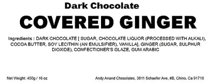 Andy Anand Premium California Ginger Dark Chocolate – 1 lb of Pure Delight, Vegan & Made with 60% Chocolate (Cocoa Butter)