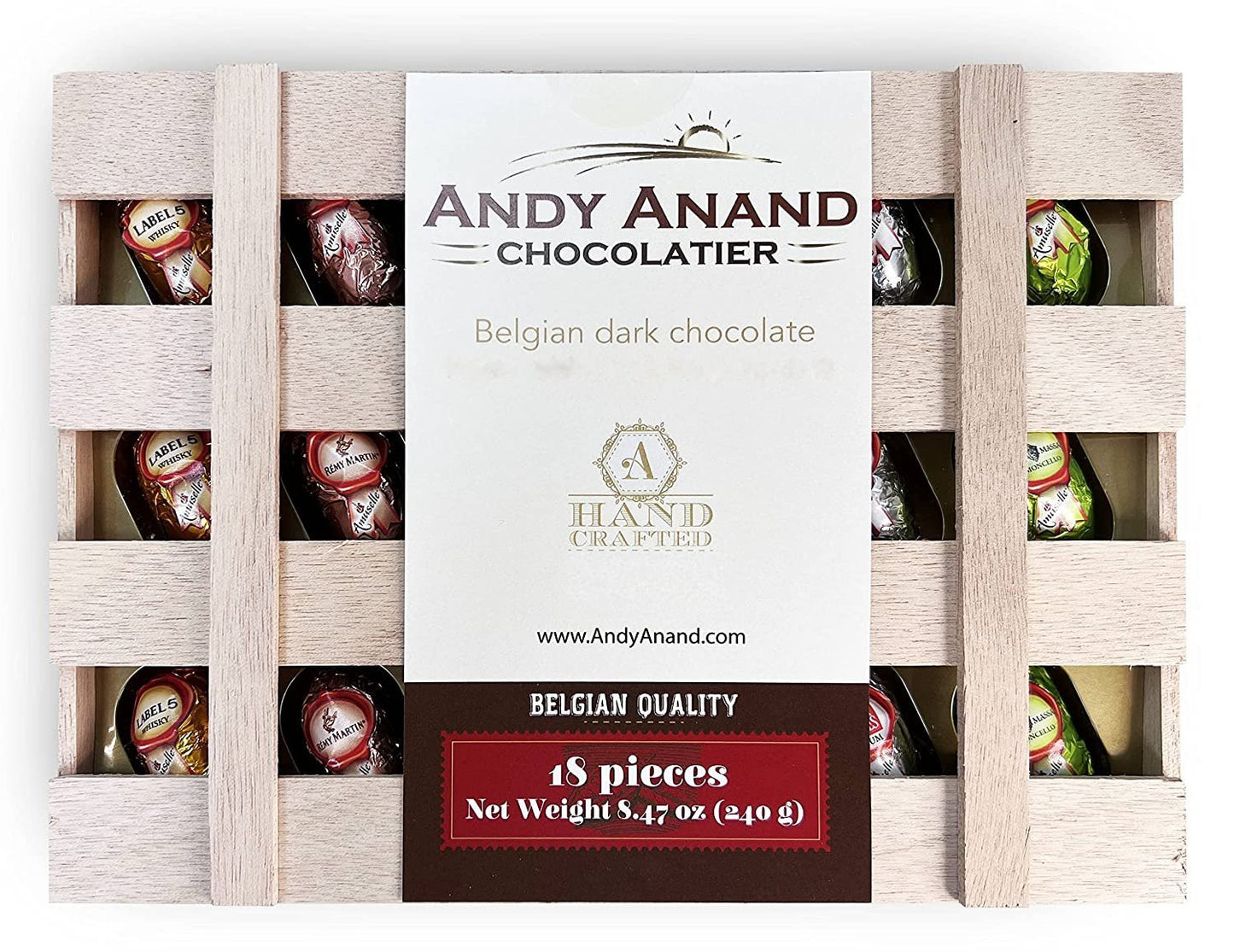Andy Anand Vegan European Liqueur Dark Chocolate Bottles – Non-Alcoholic Cordials Assortment, Premium 60% Chocolate (Cocoa Butter) Gift Box, 18 Count