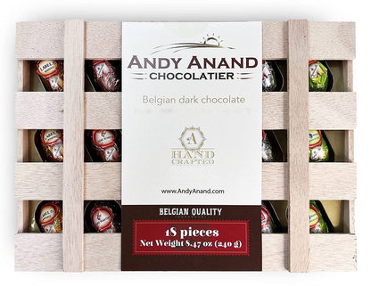 Andy Anand Vegan European Liqueur Dark Chocolate Bottles – Non-Alcoholic Cordials Assortment, Premium 60% Chocolate (Cocoa Butter) Gift Box, 18 Count